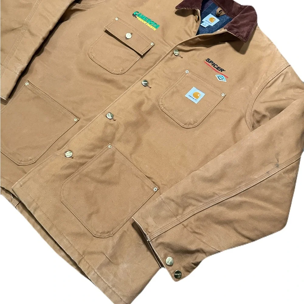 Carhartt Blanket Lined Chore Jacket Brown Michigan Corduroy Collar C001 Sz XL - Picture 7 of 13